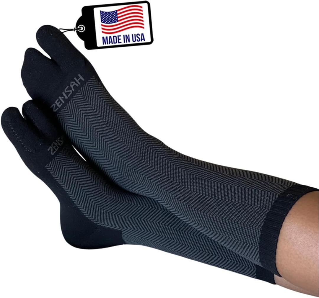 Zensah Bunion Ease Sock - Corrector Relief Sock for Bunions Women and Men - Toe Separator Sock Design (Small, Black/Grey)
