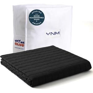 YnM 17lbs Weighted Blanket for Adults, Cotton Heavy Bed Throw Blanket with Cooling Glass Beads for All Season Use, Ideal for One Person of 160lbs (60x80 Inches, Queen Bed, Black)
