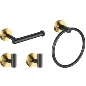 Bathroom Hardware Set Black and GoldTowel Bar Set Including  (Black Gold-4 Pcs)