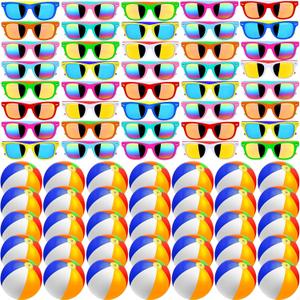 60Pcs Sunglasses Beach Balls Bulk Party Favors for Kids 30Pcs Neon Sunglasses 30Pcs 12" Beach Balls Kid Boys Girls Graduation Party Supplies for Summer Beach Pool Party Favors Goodie Bag Favors
