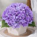 Artificial Hydrangea Flowers Arrangement in Wood Planter, 4PCS Fake Purple Flowers in Wooden Vase Potted Floral Centerpieces for Tables Living Room Home Office Room Shelf Kitchen Decor