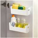 2 Pack Cabinet Organizer Storage, Adhesive Over Cabinet Door Organizer, No Drilling Space Saver Plastic Storage Containers Multi-Use for Kitchen Bathroom Office Bedroom, White