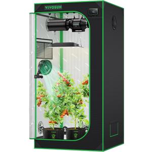 VIVOSUN S276 32"x32"x63" Grow Tent, High Reflective Mylar with Observation Window and Floor Tray for Hydroponics Indoor Plant for VS1500 (Black)