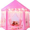 Sumbababy Princess Castle Tent for Girls Fairy Play Tents for Kids Hexagon Playhouse with Fairy Star Lights Toys for Children or Toddlers Indoor or Outdoor Games (Pink)