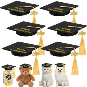 Mimorou 6 Pcs Mini Graduation Caps with 2026 Tassel Plush Mason Jars Small Animal Bachelor Hat for Photo Props Party Supply