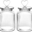 WHJY Set of 2 Airtight Glass Jars Decorative Jars, 32oz Jar of Hearts Cute Cookie Jar Decorative Jars with Lids Candy Jars for Candy Buffet Heart Shaped Lid - Stripes Textured