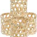 HOLIDYOYO 4Pcs Bamboo Tealight Candle Holders 3.15 Inch Woven Cup Holders for Rustic Home Decor Party Table Centerpiece Heat Resistant Coasters