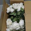 Hananona 50 Pcs Artificial Roses in Bulk, Fake Velvet Silk White Roses Realistic White Roses for Wedding Centerpieces Flower Arrangement Home Decor (50, White)