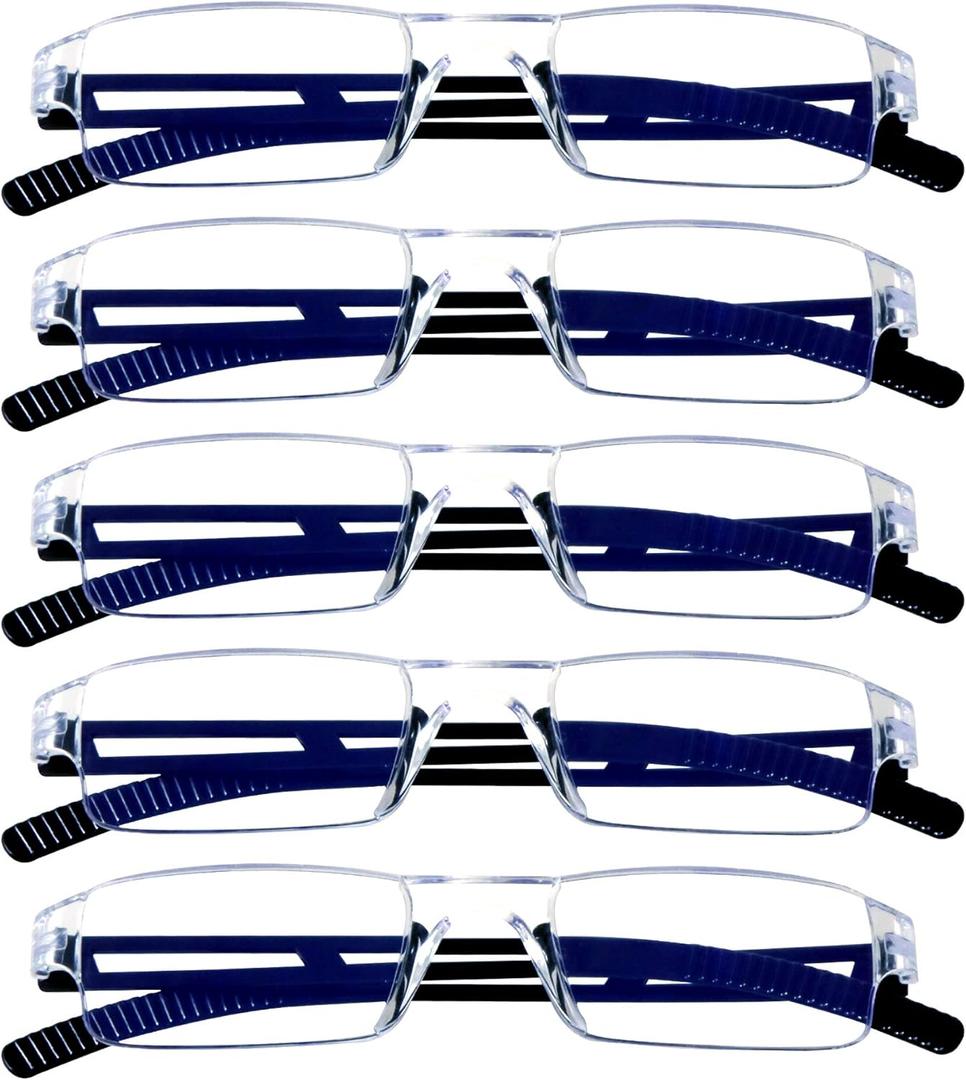 VisionGlobal 5 Pairs Reading Glasses, Blue Light Blocking Glasses, Computer Reading Glasses for Women and Men, Fashion Square Eyewear Frame (Black,+3.50 Magnification)