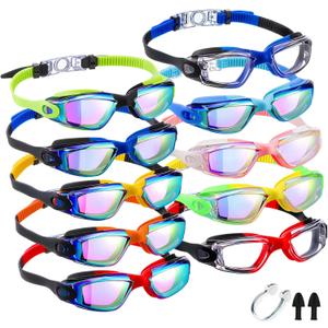 Konohan 10 Pack Swim Goggles for Kids Adults Anti Fog No Leak Silicone Swimming Goggles Glasses Ear Plugs Nose Clips for Pool (Multi Colors)