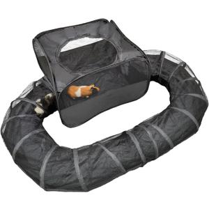 Guinea Pigs Playpen with Surround Tunnel,Pop Open Tent with Tube for Dwarf Rabbits,Chinchilla,Ferret and Other Small Animals to Run and Exercise Indoor or Outdoor (Playpen with Tunnel)