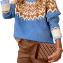 EARKOHA Women's Casual Mock Neck Ribbed Sweater Pullover 2026 Fall Long Sleeve Print Fair Isle Sweater Top, S