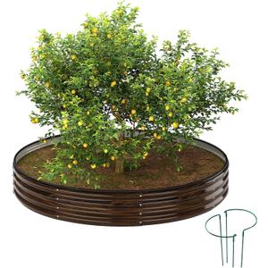ZFHgarden Galvanized Metal Planter Round Raised Garden Bed Kit for Gardening Outdoor Grow Garden Box Raised Flower Bed Round Galvanized Planter Outdoor Brown 1PC