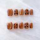 [GLORS] Caramel Leopard Glitter Cat Eye False Nail Press-Ons - Premium Fall Winter Style, Short Square Shape, 10 Pieces (Medium, SS)