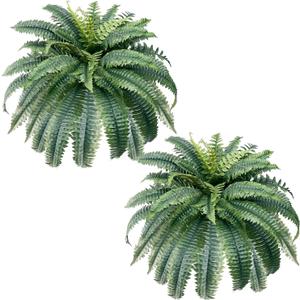 Set of 2 Faux Ferns for Outdoor Planter Large, Artificial Boston Ferns, Nearly Natural Plants, Realistic Fake Boston Ferns Indoor - Look Real (40 Leaves)
