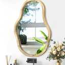 Asymmetrical Wooden Framed Wall Mirror Modern Unique Shape Hanging Mirror Artistic Irregular Mirror Decor Bathroom Vanity Bedroom Living Room Entryway Hallway Large Natural 26"x18" (26"L x 18"W)