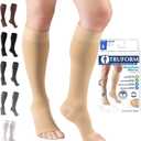 Truform 20-30 mmHg Compression Stockings for Men and Women, Knee High Length, Open Toe, Beige, Medium