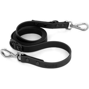 Wisedog Waterproof Dog Leash  5ft/6ft Adjustable with 2 Hooks & Traffic Handle, Easy to Clean Double Clip Leash for Small, Medium, Large Dogs (Black M)
