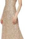 Adrianna Papell Womens Short-Sleeve All Over Sequin Gown (Gold)size 10