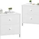 BOLUO White Nightstands Set of 2, Small Night Stand with 2 Fabric Drawer Dresser for Bedroom Dorm Bedside Table Modern