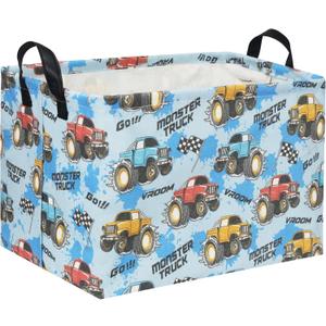 HIYAGON Rectangular Monster Truck Basket for Kids Baby Basket for Boys and Girls Cute Toy Storage Organizer Bin Box Truck Room Decor(Monster Truck)