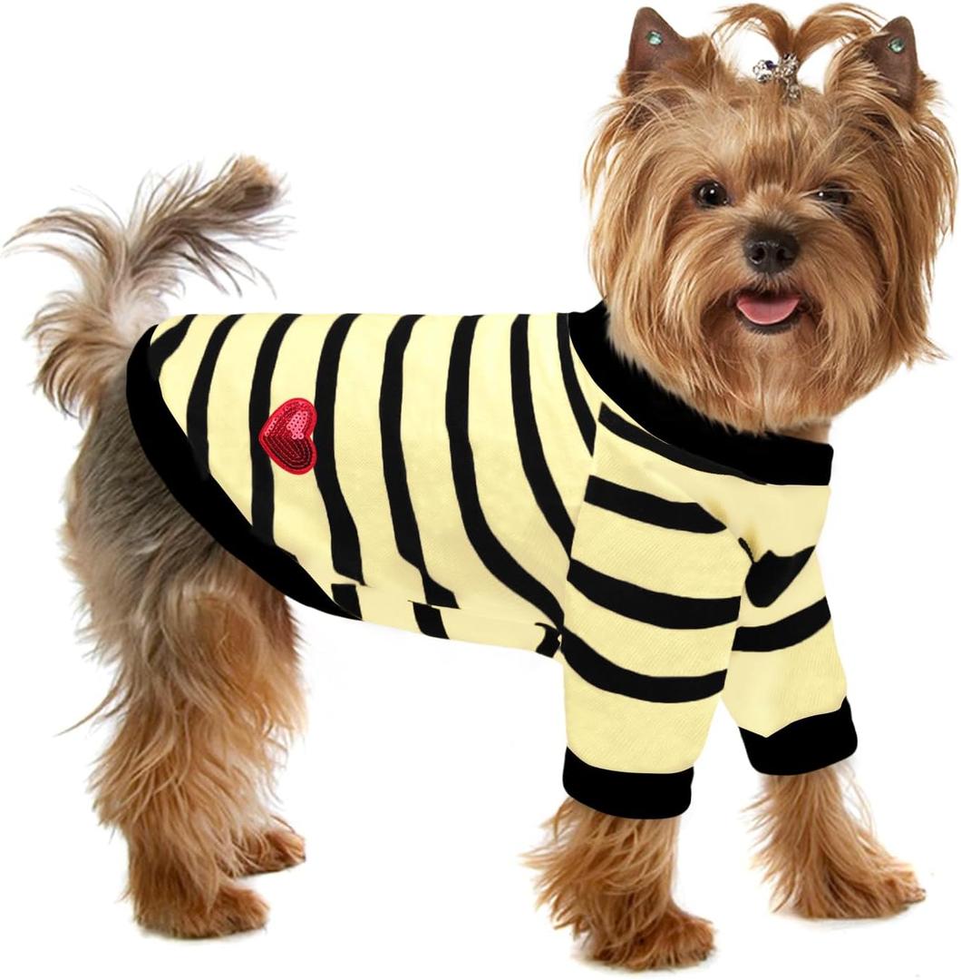 Dog Shirts for Small Dogs Cats, Dog Striped T-Shirts Dog Vest Pet Apparel Tee Shirts Spring Summer Suitable for Small and Medium Large Pets French Bulldog Bichon, Beige XS