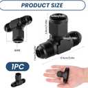 8AN Flare Male Tee Fitting Adapter with AN8 Female Swivel on Side, Black Aluminum Construction for Corrosion Resistance, Universal Fit for Fuel System Transmission Cooler Applications