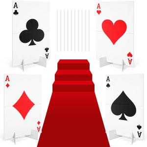 Casino Theme Party Decoration Giant Poker Yard Sign with Stakes Large Lawn Sign for Party to Enter Car Heart Entrance Door Birthday Decor Supplies(8 Sets,4 A) (Red,White,Black)