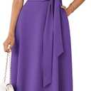 GRACE KARIN Women 2025 Summer Work Dress Sleeveless Tie Waist Elegant Party Cocktail A Line Flowy Midi Dresses with Pockets (Purple)