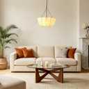 19.6in Lantern Fabric Pendant Light, Wabi Sabi Hanging Lamp with Fabric Cloth Shade, Modern Drum Chandelier for Living Room, Bedroom, Dining Table, Restaurant, Study Room (E26 Bulb)