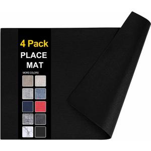 homing Faux Leather Heat Resistant Placemats 4 Packs, Waterproof Wipeable Dining PU Place Mats for Indoor & Outdoor, Easy to Clean, Black (11.8" x 17", Rectangular 4PCs)