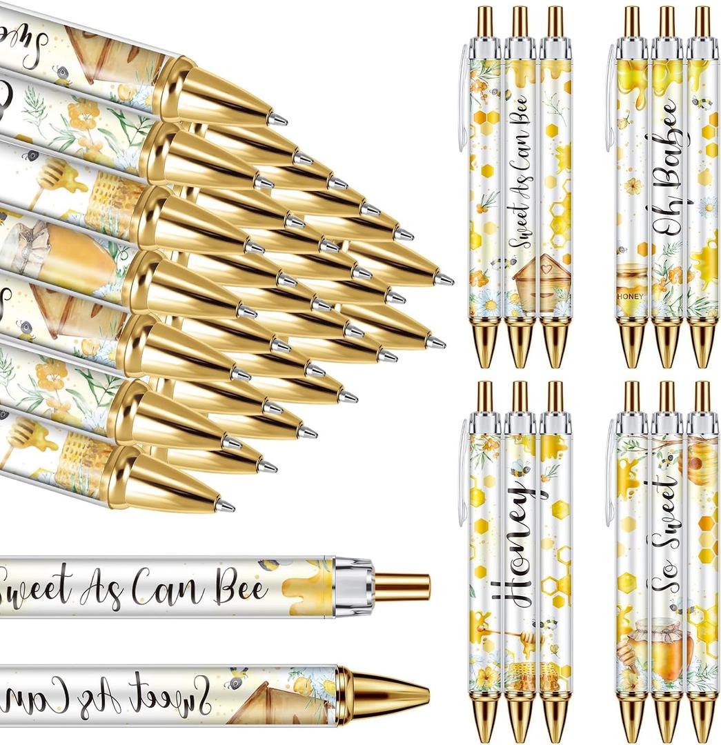 Chuangdi 24 Pcs Bee Honey Baby Shower Ballpoint Pens Favors Bulk Retractable Ballpoint Pen Black Ink with Gifts for Guests School Supply
