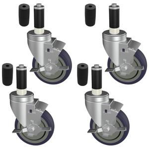 3 Inch Expanding Stem Caster Wheels Set of 4 for Table Legs, Stainless Table Casters All with Brake Fit 7/8",1" and 1-1/8" Inner Diameter Tube Leg Adapter Caster