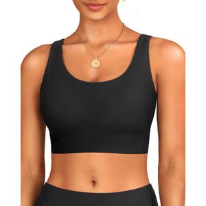 Yonique Women Sports Bra Bikini Top Swim Bra Athletic Swim Top Scoop Neck Bathing Suit (Small, Black)
