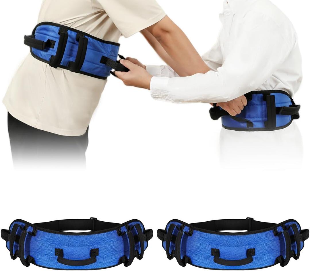Gait Belt 2 Pack, Rhino Valley gait Belts for Seniors with 7 Handles, 59" Anti-Slip Transfer Belt for Elderly, Elderly Assistance Products, Blue&Black
