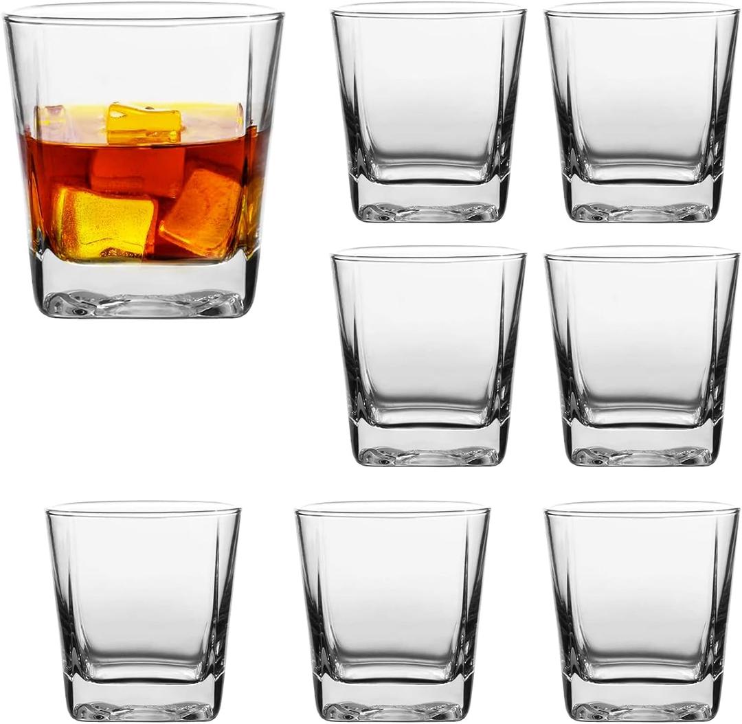 Drinking Glasses Set of 8, Glassware Set Includes 8 Rocks Glasses Heavy Base Glass Cups for Water, Juice, Beer, Wine, and Cocktails
