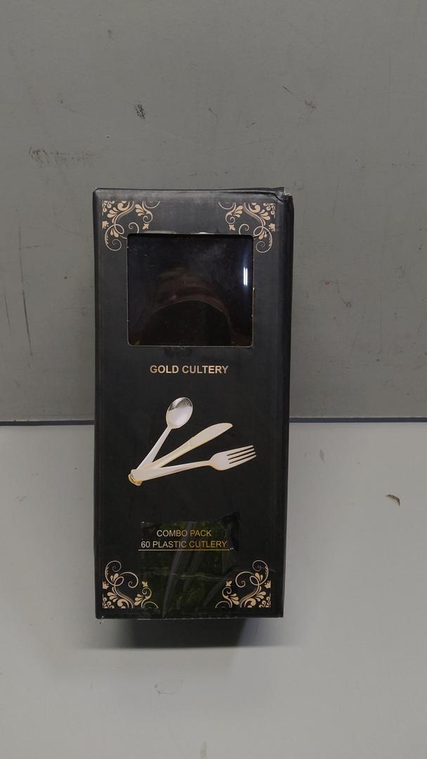 60 Pcs Gold Plastic Silverware Disposable, Plastic Gold Utensils Heavyduty - Disposable Cutlery Includes Knives Forks and Spoons for Party, Birthday,Wedding Events