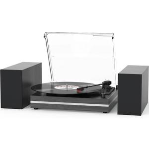 Seasonlife® Vintage Vinyl Record Player with 2 External Speakers,Wood Black