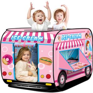 Pop up Play Tent for Kids Aged 3-5 Years Old Boys and Girls : Ice Cream Playhouse Toy Play Tents for Toddlers 3-5 Kids Tent Indoor Outdoor Playhouse Toys for 3 + Year Old, Ice Cream (Pink)