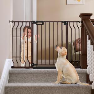 Mom's Choice-GROWNSY Baby Gate for Stairs, 30.5"-43" Pressure Mounted Pet Gate for Doorways-Auto Close Dog Gate for The House-Easy Installation & Walk Thru Wide Safety Gate (Brown)