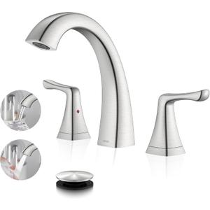 KENES Bathroom Faucets for Sink 3 Hole, Brushed Nickel 2 Handle 8 Inch Widespread Bathroom Faucet, Bathroom Vanity Faucet with Pop Up Drain & Supply Lines, LJ-9075
