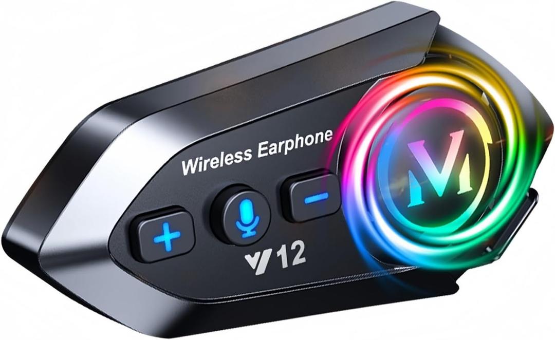 Motorcycle Helmet Wireless Headset Speakers with Hifi Sound,Noise Cancellation,25 Hours Battery Life,Boom Mircrophone,Easy to Install Use with Golves,IPX6 Waterproof,Voice Assistant,Link 2 Devices,FM
