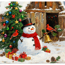 Woxfcart Christmas Snowman Canvas Wall Art, Holiday Winter Snow Scene Xmas Tree Pictures with Shiny Accessories for New Year Living Room Decor 32 x 24 inch