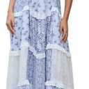 ABYOVRT Women Floral Maxi Dress Spaghetti Straps V Neck Patchwork Flowy Boho Sundress Tiered Long Dresses L