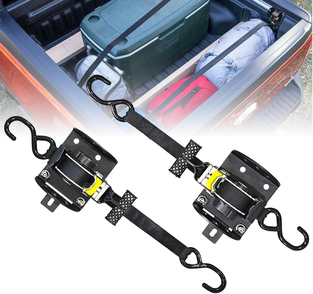 Retractable Ratchet Straps Compatible with 2022-2025 Ford Maverick, 2PCS Retractable Tie Down Straps, Auto Retract Securing Strap Tie Down System Retractable Ratchet Straps Compatible with 2022-2025 Ford Maverick, 2PCS Retractable Tie Down Straps, Auto Retract Securing Strap Tie Down System
