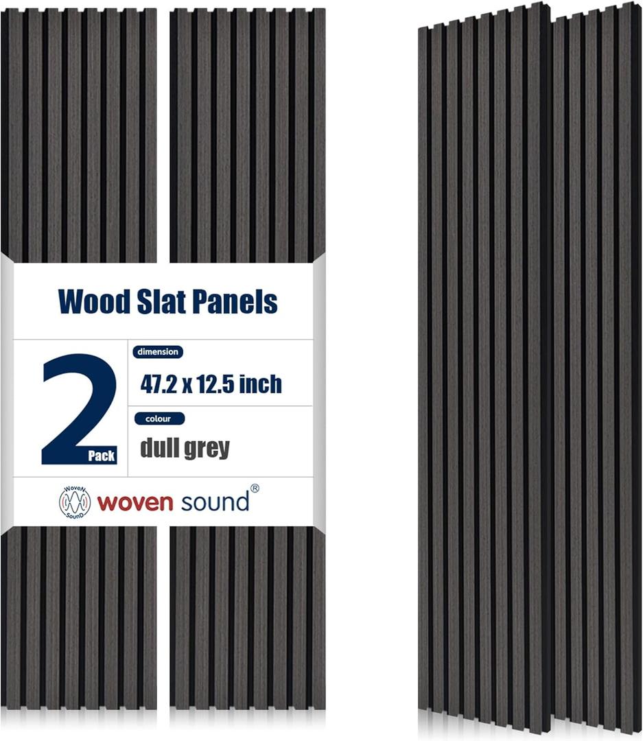 Woven Sound Wood Panels for Wall, Functionality and Durability, Enhanced Acoustic & Sound Proof Fluted Design, Versatile Wood Slat Wall Decor for Home & Office, 2 Pack Deep Gray, 47.2x12.5 Inch