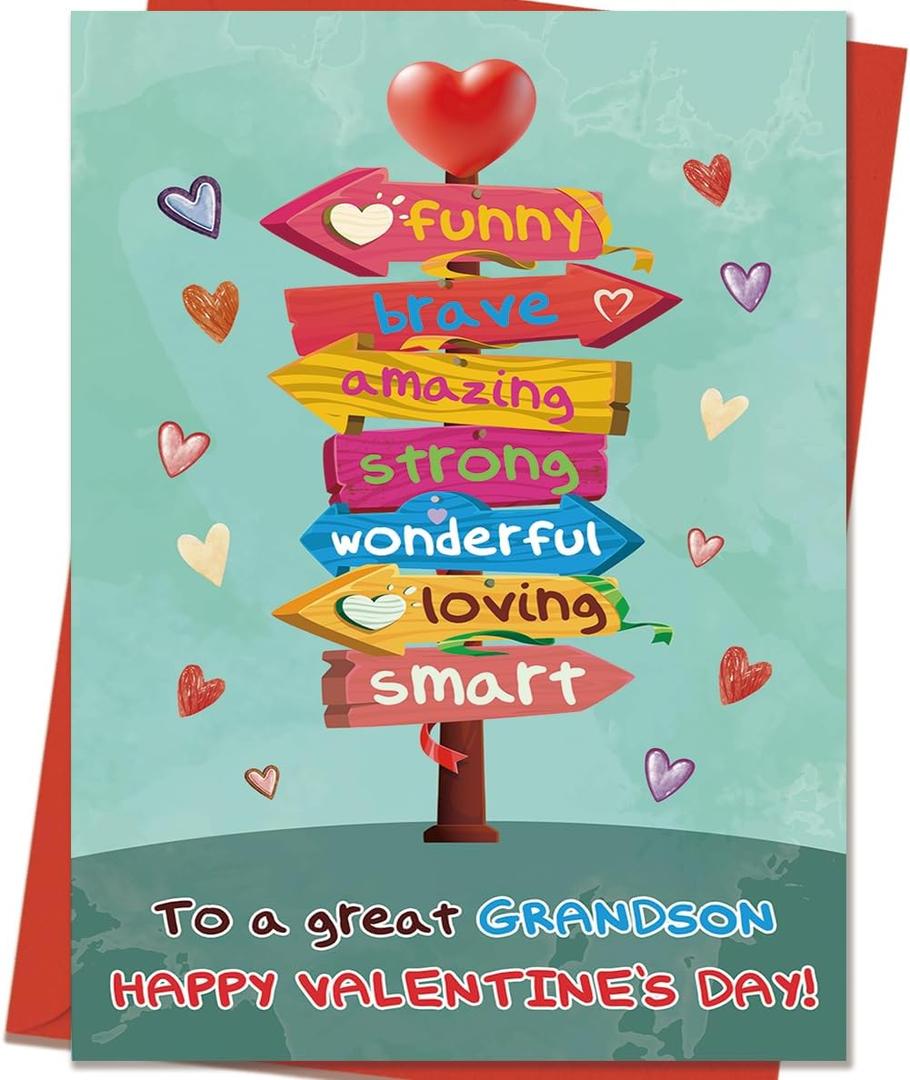 6 x Grandson Valentine's Card | Funny Valentines Card for Grandson from Grandparent with Printed Message Inside