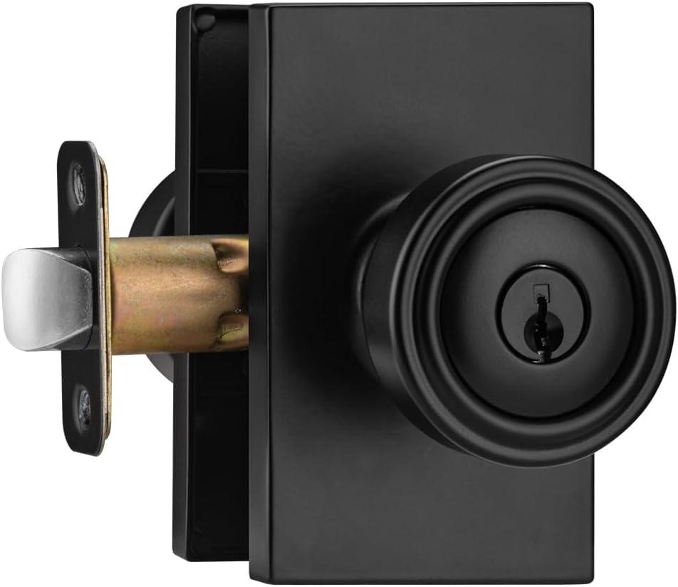 parro Black Door Knobs Interior & Exterior, Keyed Entry Pismo Doorknob, Matt Black