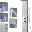 ROVOGO LED Shower Panel Tower System, 5-Function Shower Column with Rainfall Waterfall Shower Head, 4 Body Jets, Handheld and Tub Spout, Stainless Steel Brushed