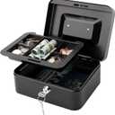Jssmst Locking Medium Steel Cash Box with Money Tray,Lock Box,Black